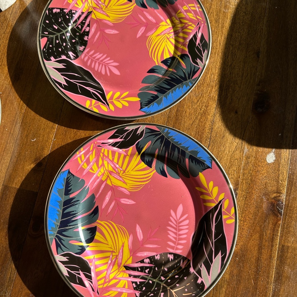 Tropical Leaf Pattern Plates - Pink and Yellow